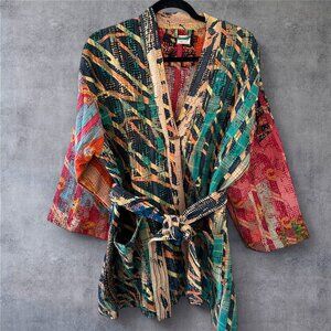 KANTHA INDIAN HAND STITCHED JACKET WITH BELT